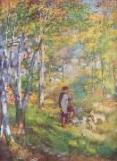 Jules le Caur et ses chiens dans la foret de Fontainebleau Auguste renoir